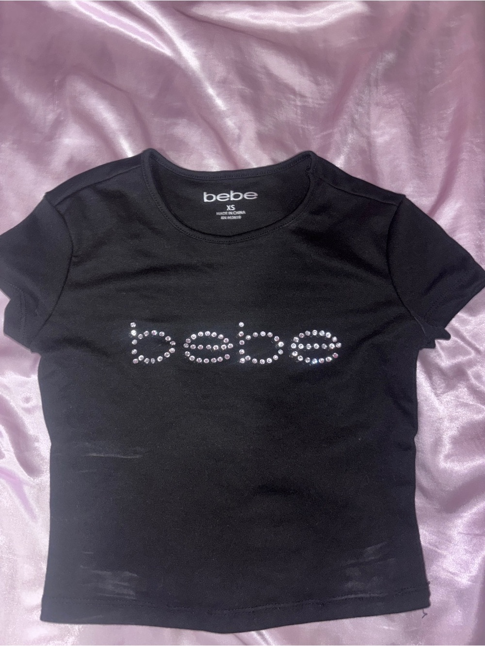 bebe Black Short-Sleeve Tee with Rhinestone Logo